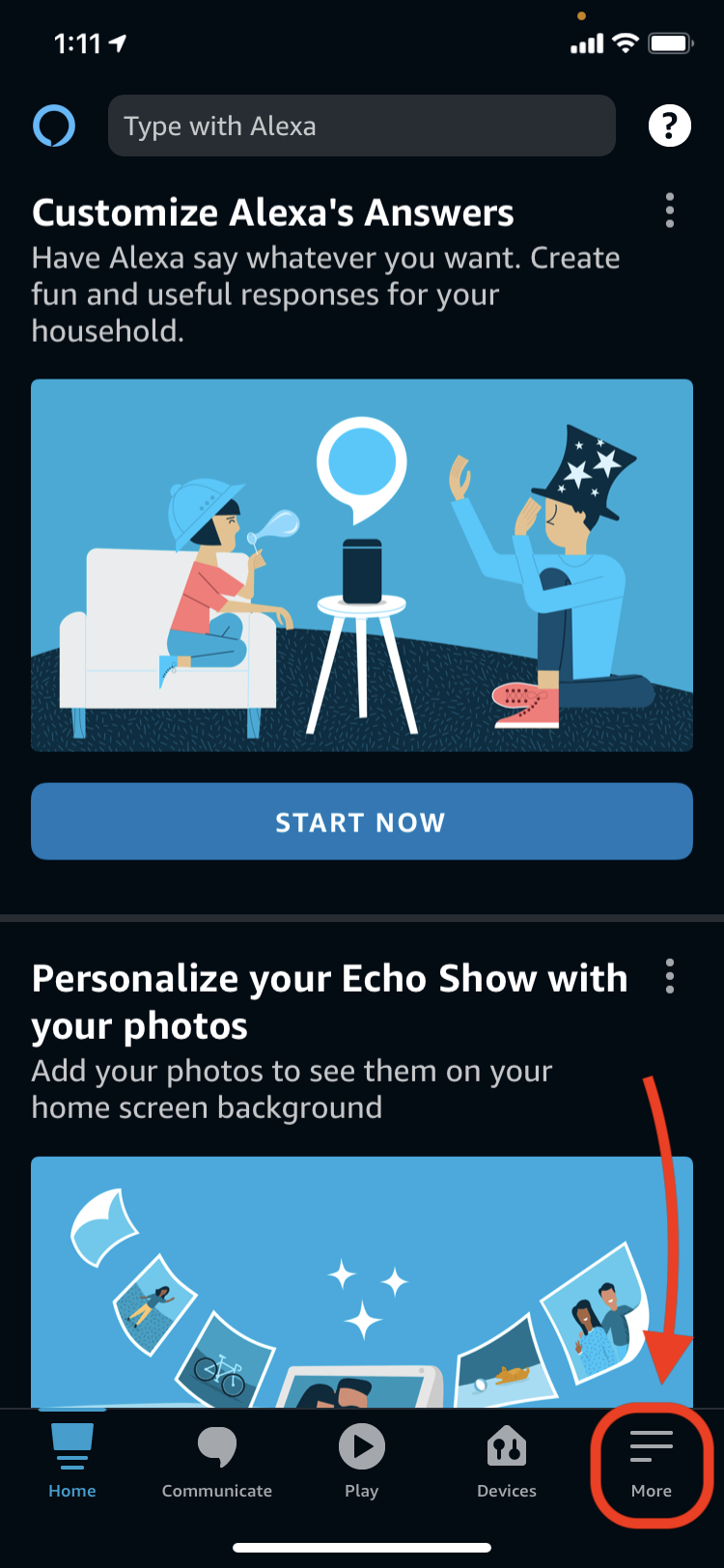 Screenshot: Alexa app hamburger menu