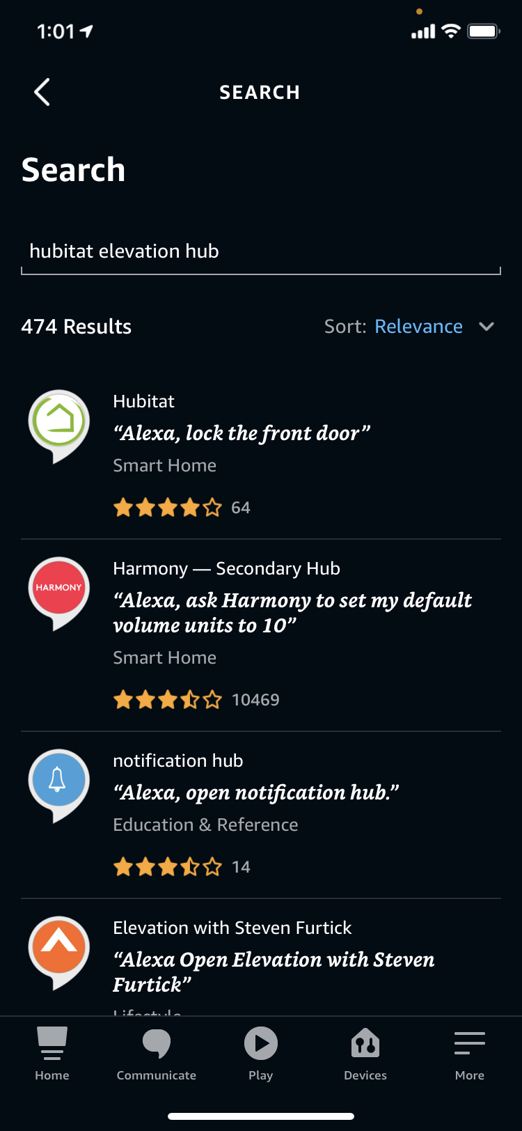 Screenshot: choosing "Hubitat" skill