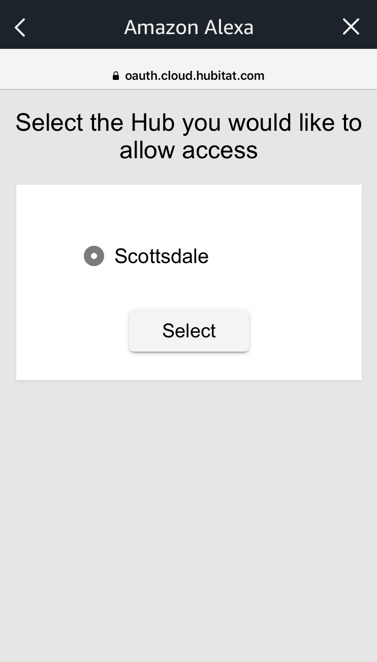 Screenshot: list of hub(s) to seleect