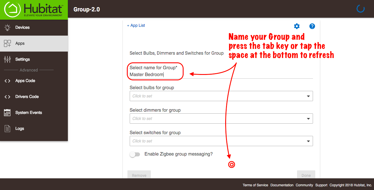 Screenshot of naming new group