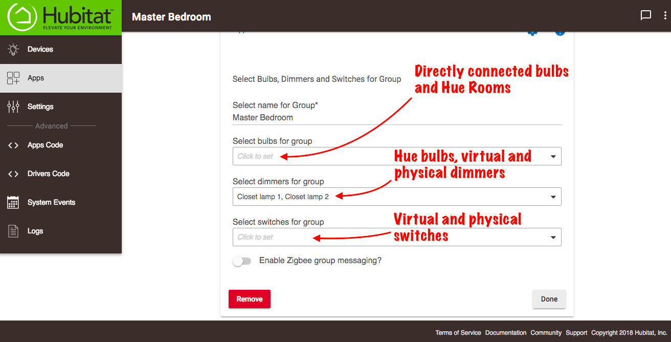 Screenshot of selecting devices for gropup