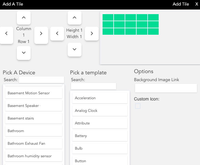 Screenshot - Dashboard 'Add a Tile' dialog