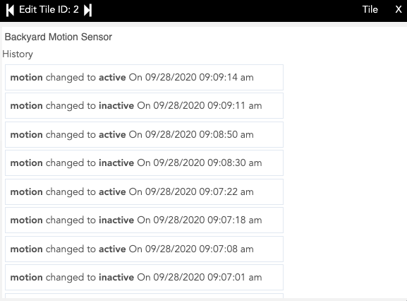 Screenshot - Dashboard tile 'History' screen