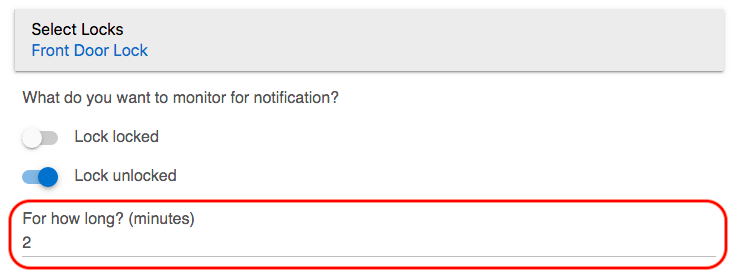 Screenshot: "For how long? (minutes)" option