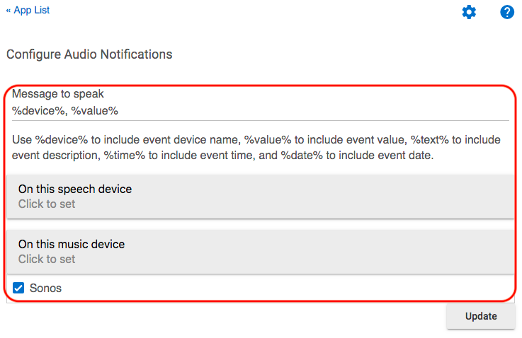 Screenshot of "Configure Audio Notifications" page