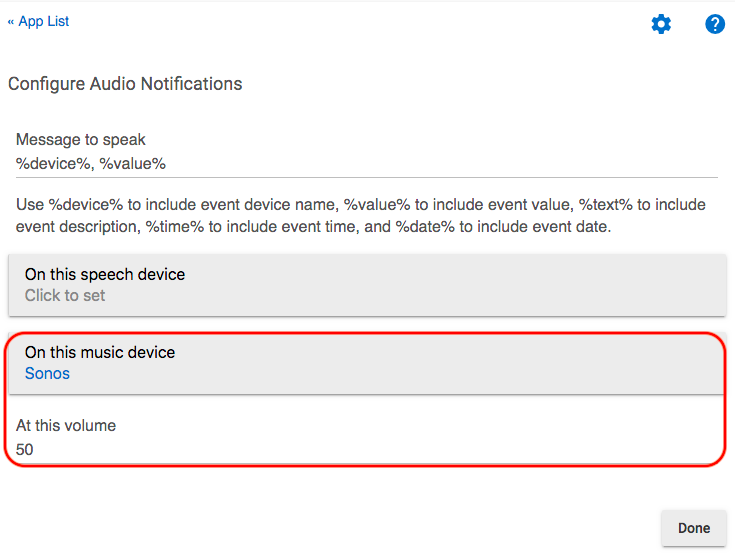 Screenshot of volume option for music devices