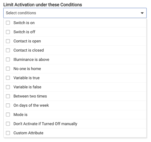 Screenshot of "Limit Activation Under Conditions" options