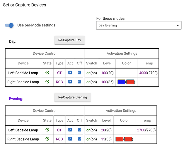 Screenshot of "Re-Capture (mode name)" buttons