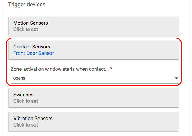 Screenshot of trigger device selectors