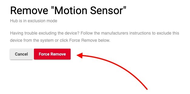 Screenshot: Z-Wave "Force Remove" button