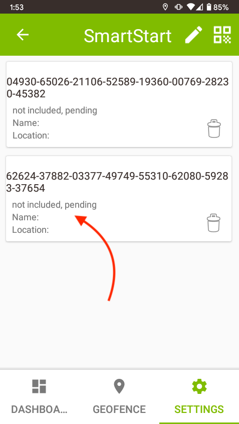 Managing SmartStart provisioning list - screenshot