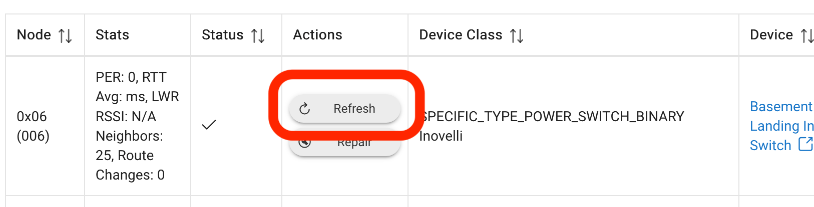 Screenshot: "Refresh" button