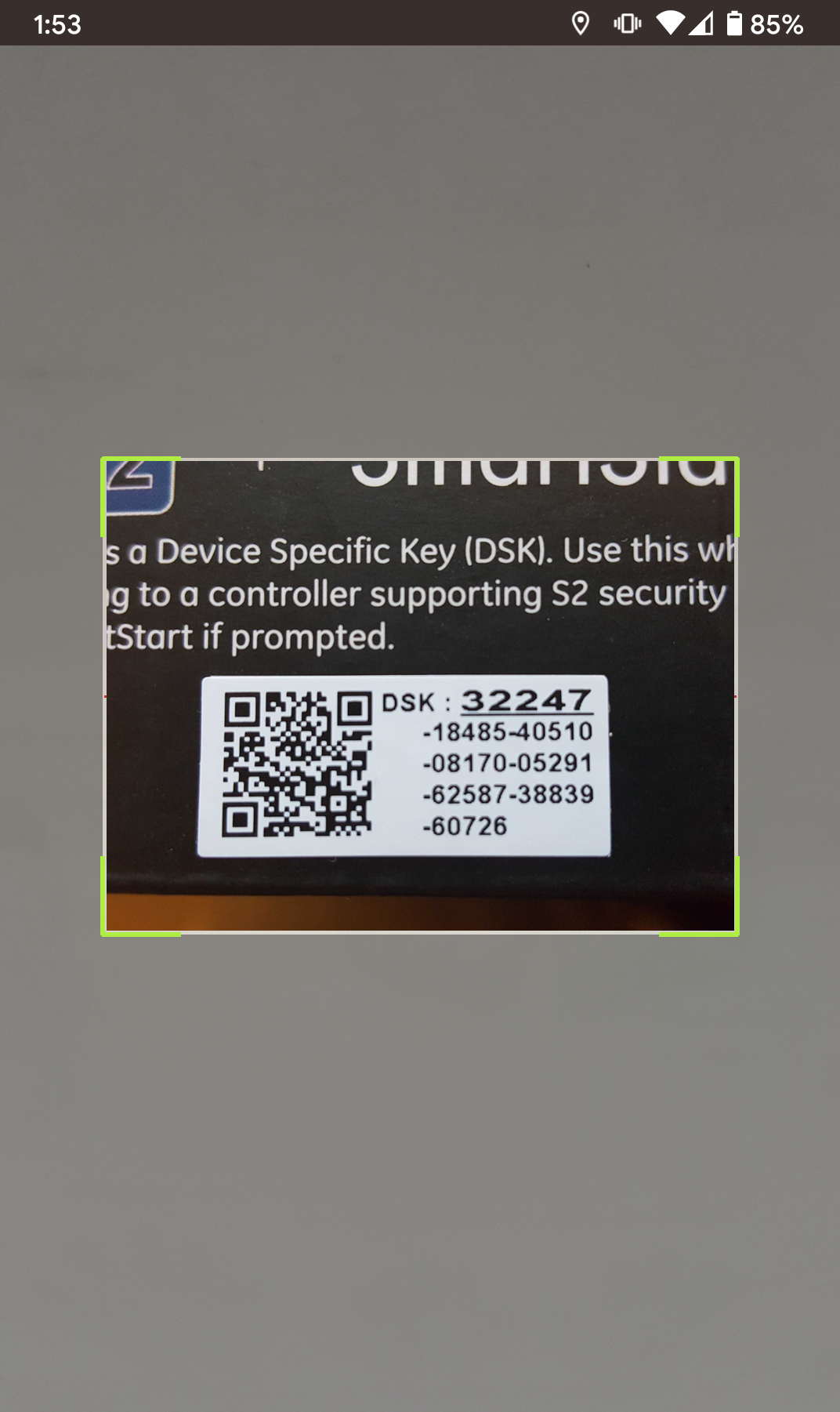 Mobile app SmartStart QR code scan screenshot