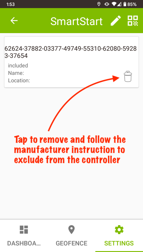 Screenshot: Delete icon