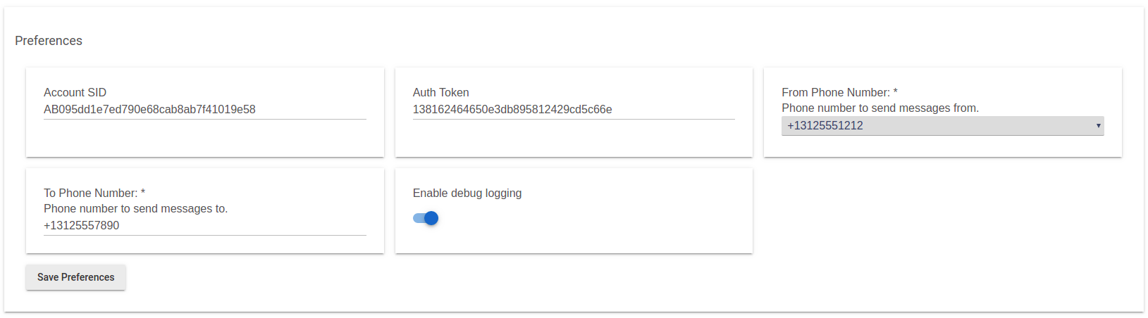 Screenshot of Twilio device preferences