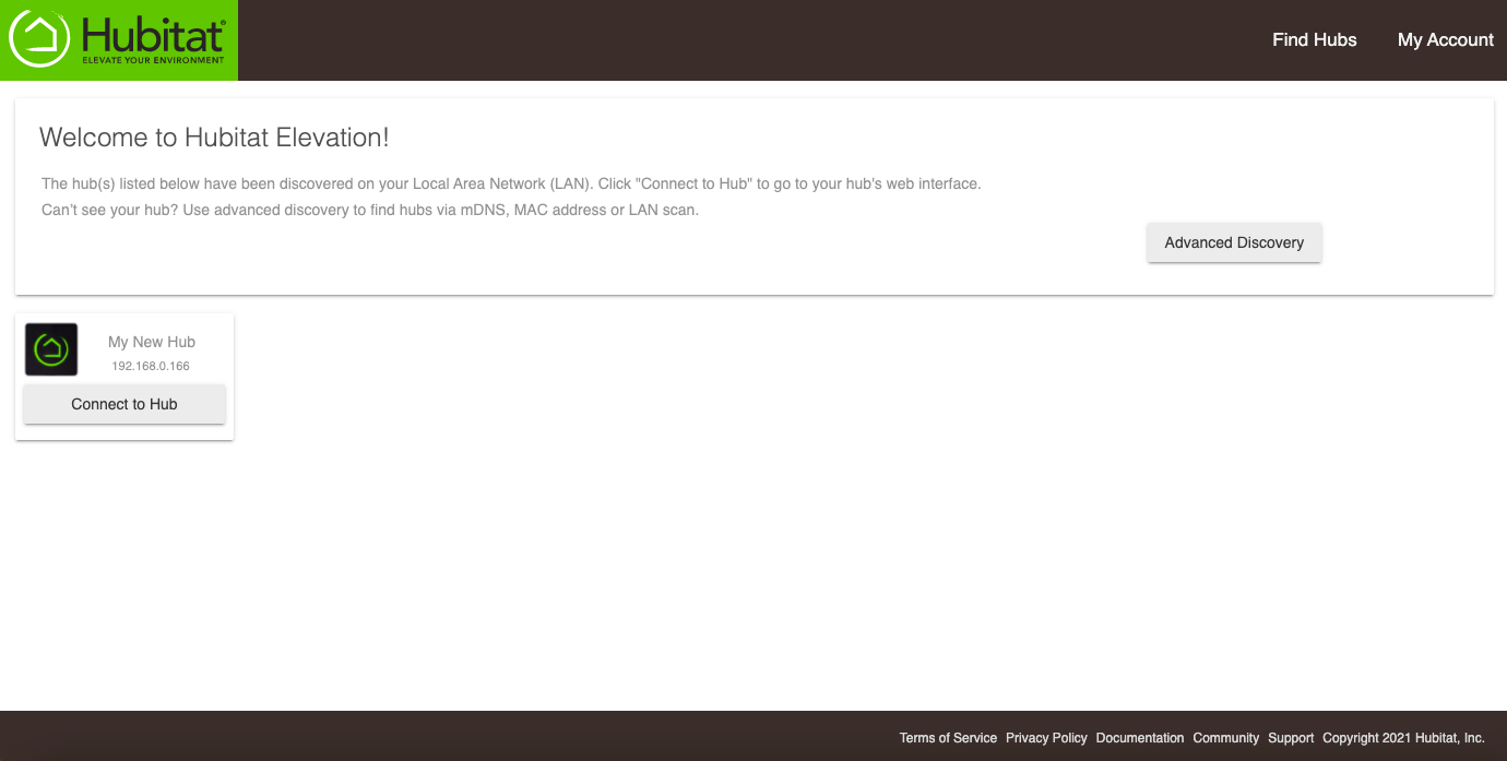 Screenshot: findmyhub.hubitat.com website