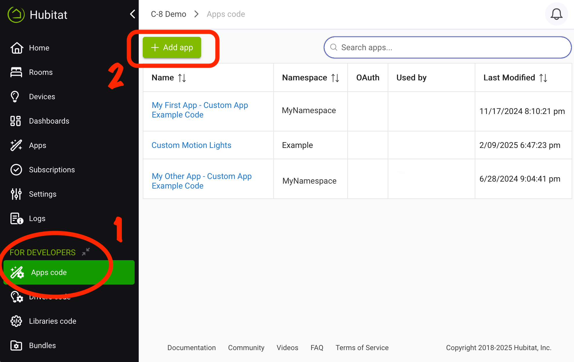 Screenshot: "Apps Code" screen