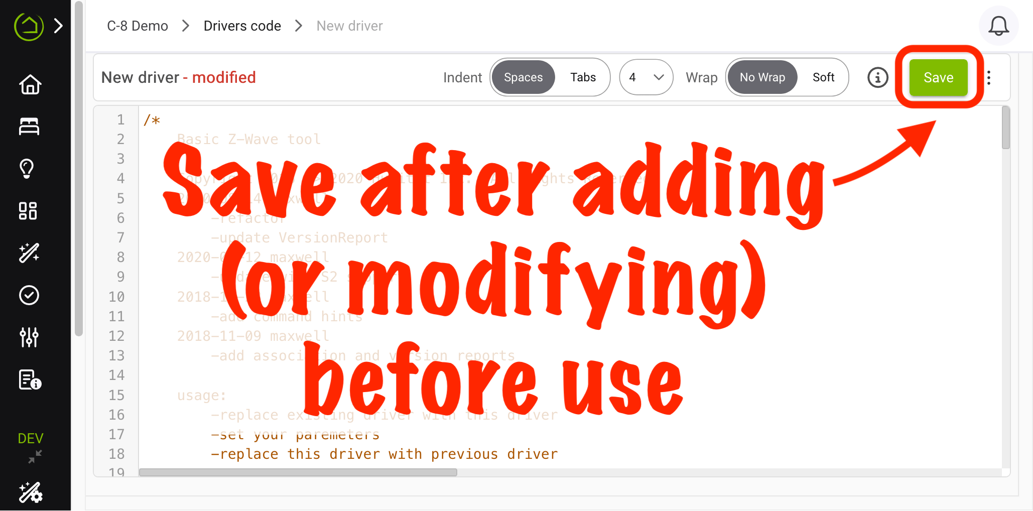 Screenshot of "modified" text (indicating changes) and "Save" button (to save them)