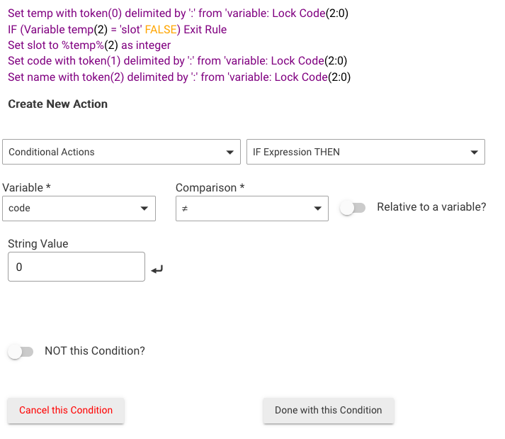 Screenshot of above rule action setup