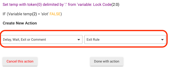 Screenshot of above rule action setup