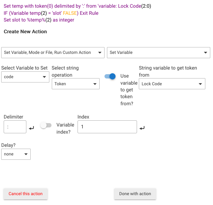 Screenshot of above rule action setup