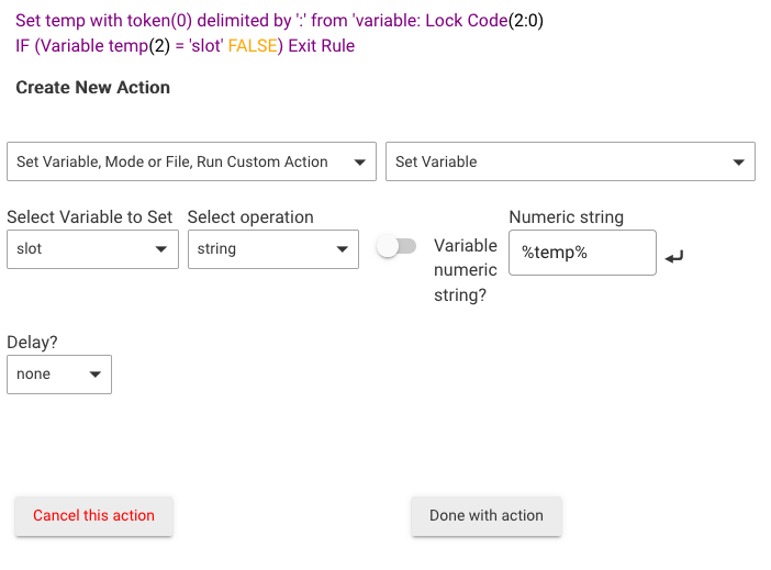 Screenshot of above rule action setup