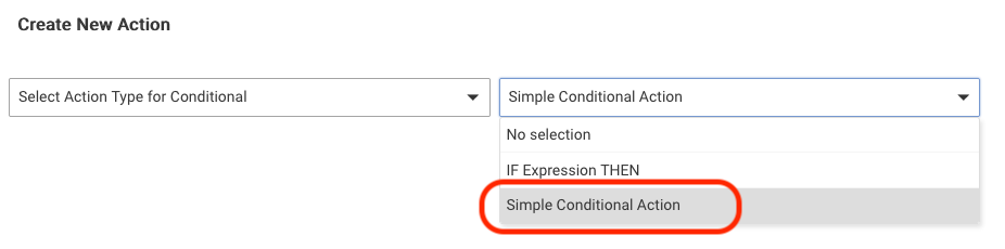 Screenshot of above rule action setup