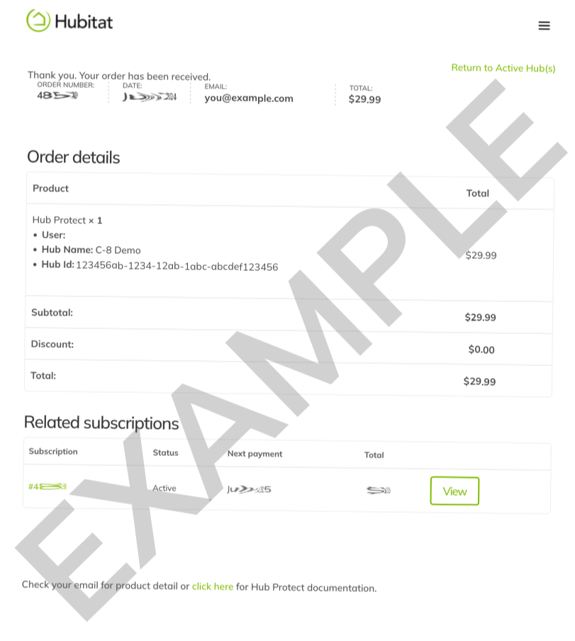 Order confirmation screenshot