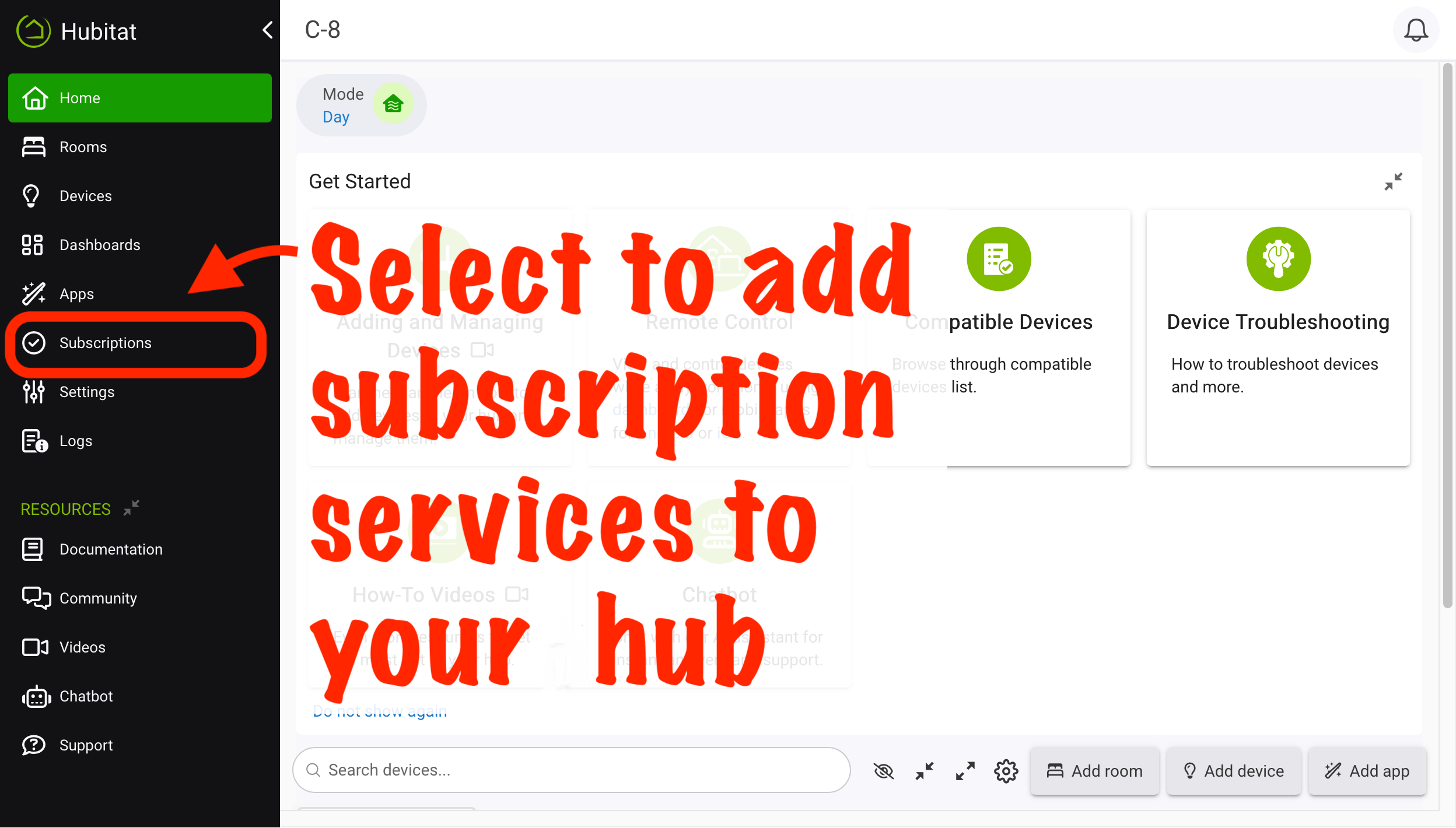 Screenshot: "Subscriptions" menu item in the Main Menu