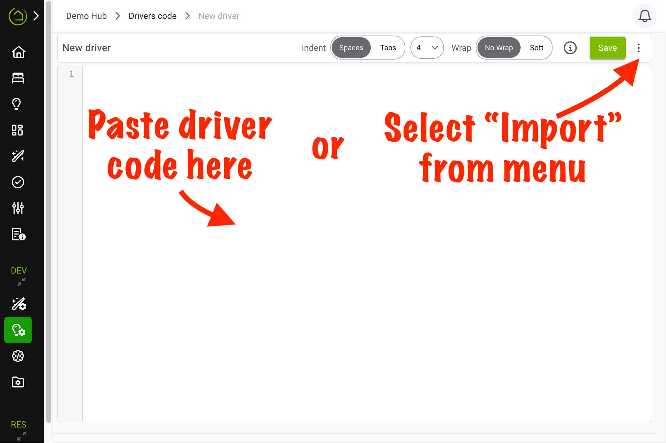 Screenshot of "Import Code from Website", where GitHub "raw" URL or other similar URL can be copied/pasted in