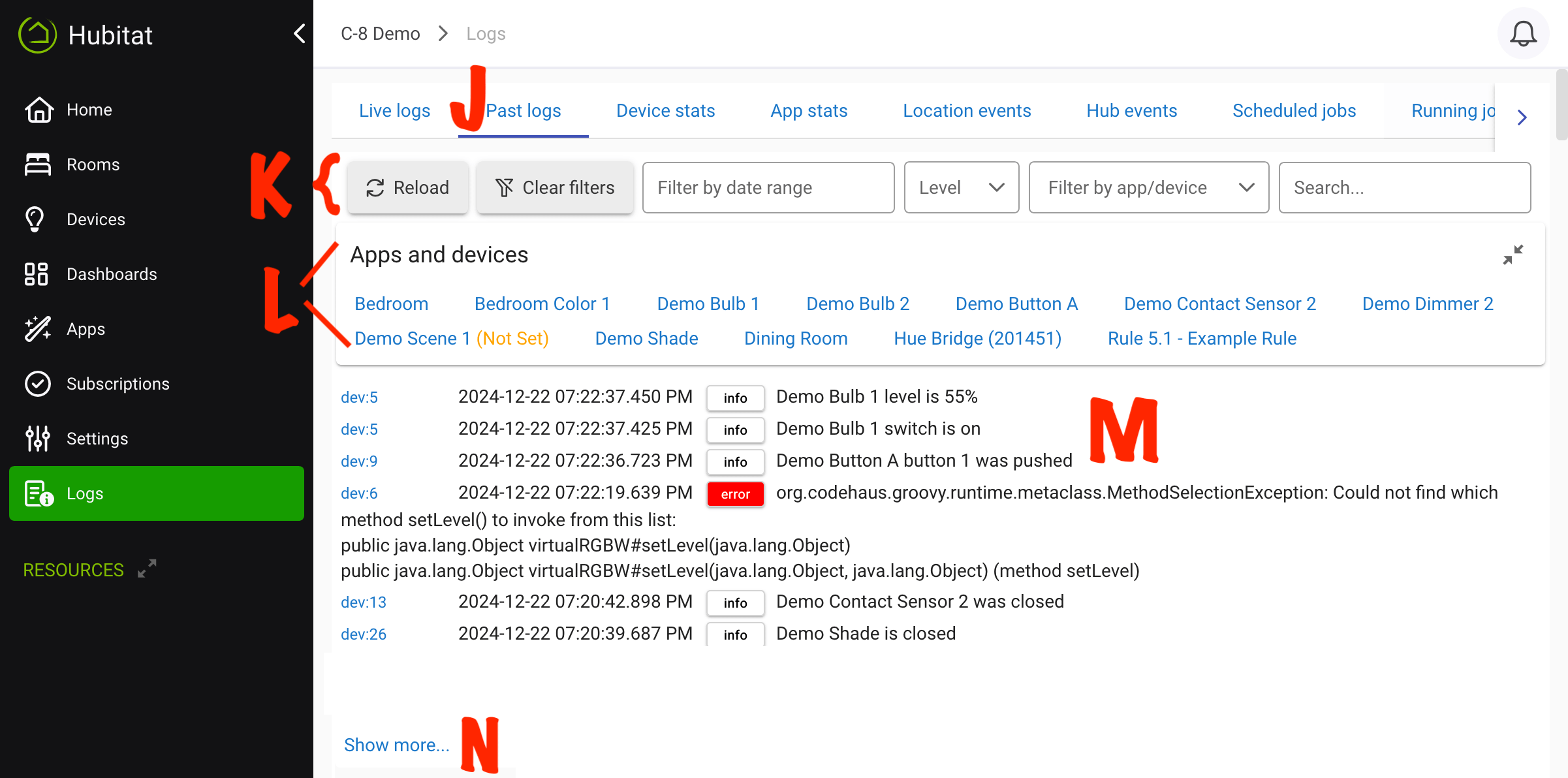 Screenshot of "Past Logs" page
