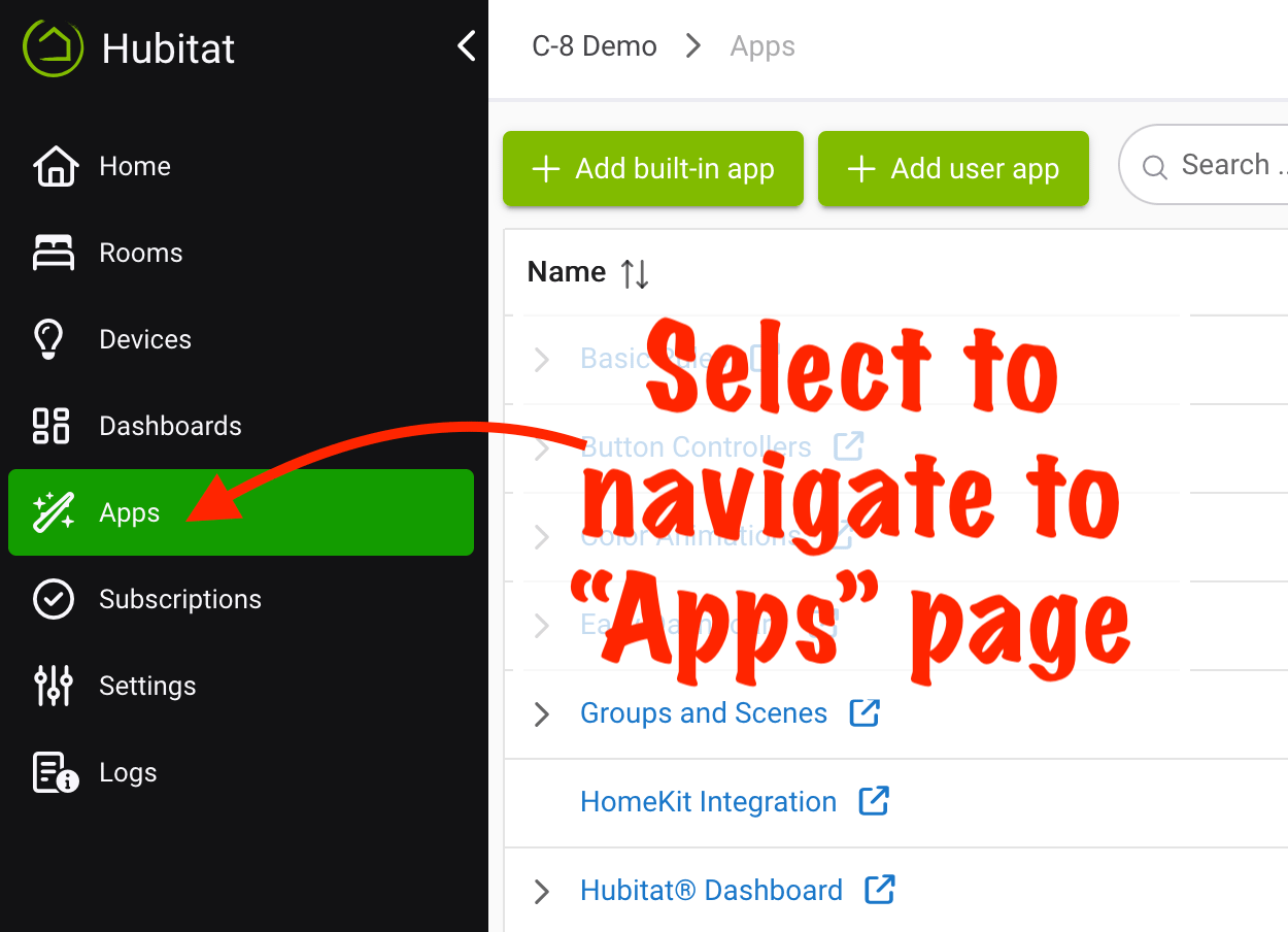 "Apps" link in sidebar (screenshot)