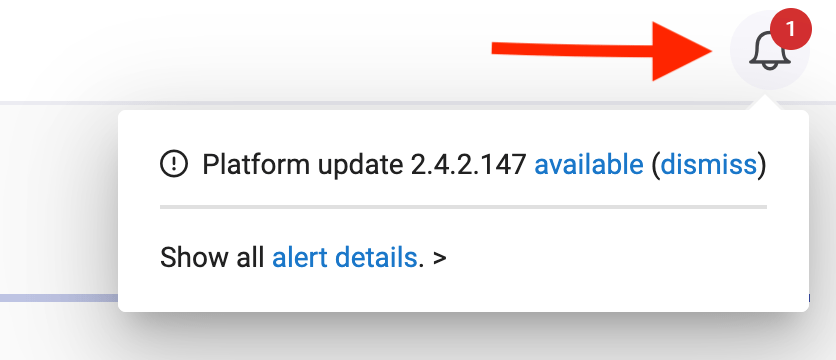 Screenshot of "Platform update available to download..." message in UI