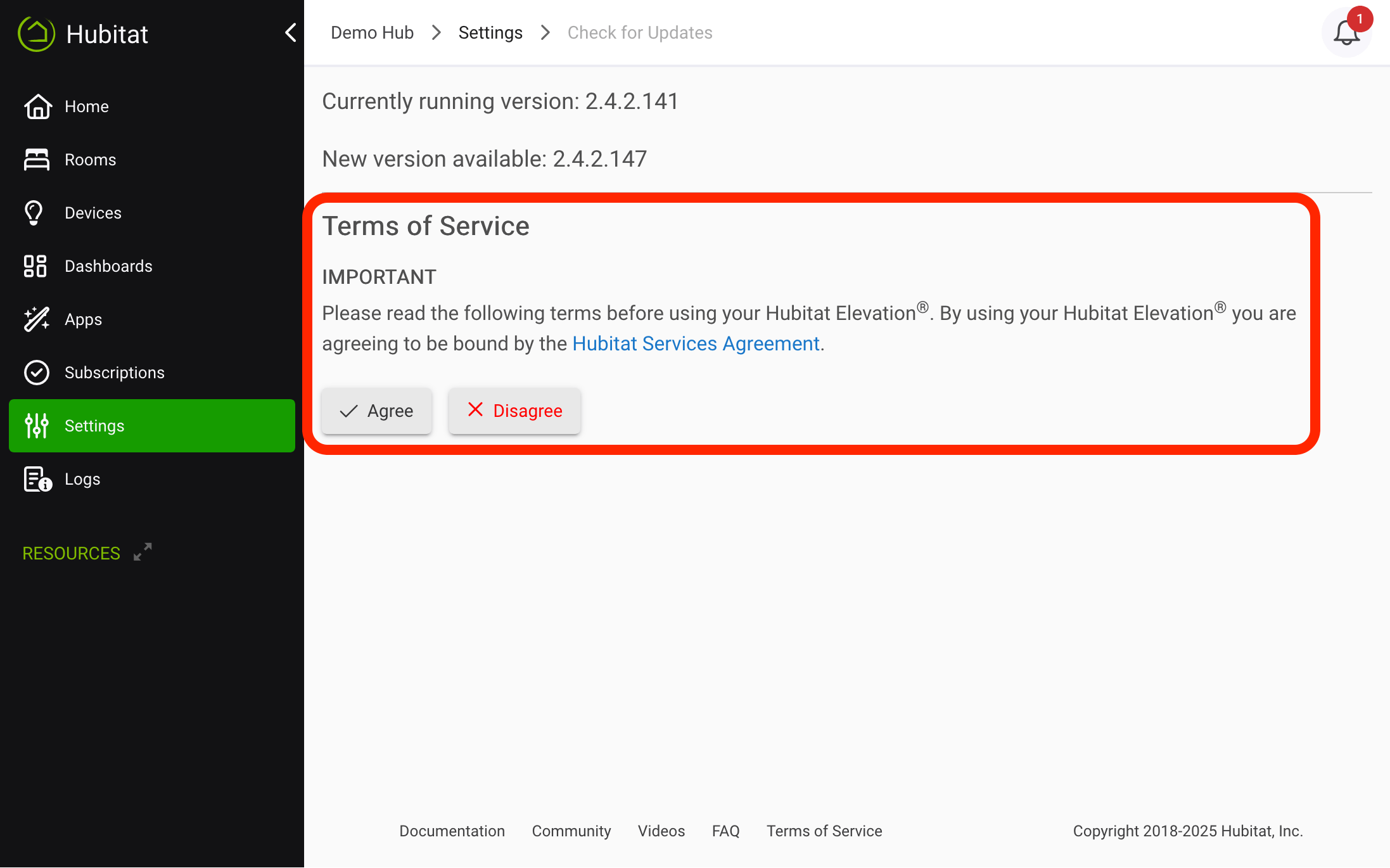 Screenshot: Terms of Service example