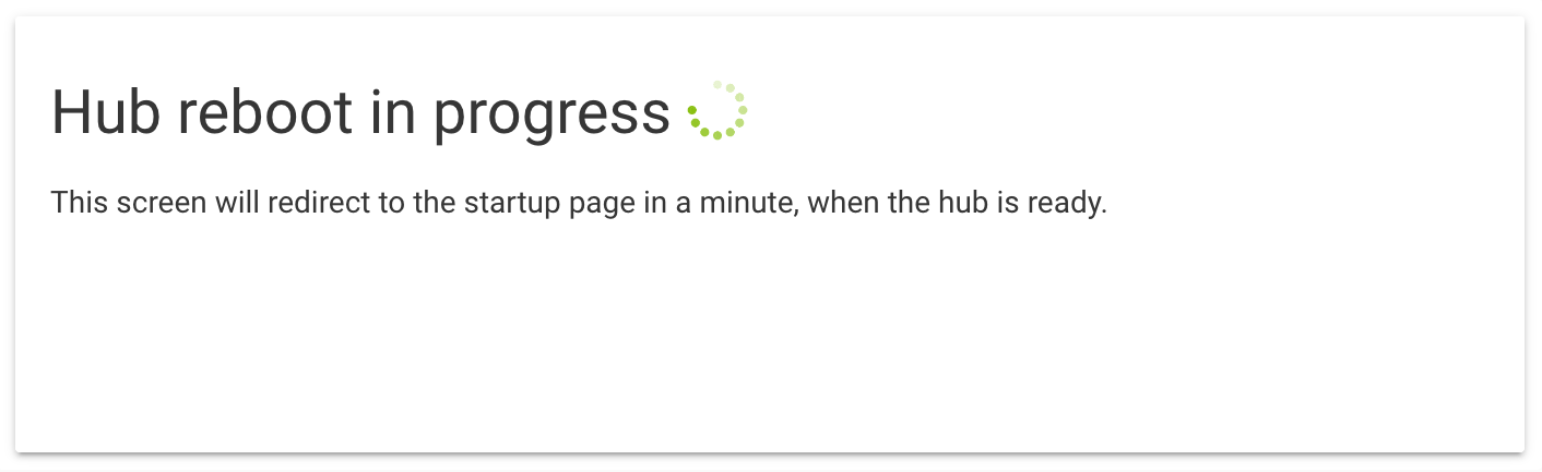 Screenshot: "Hub rebooting..."