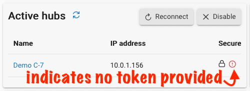 Shows Hub Mesh with no token provided error/"exclamation mark" icon when hub login enabled