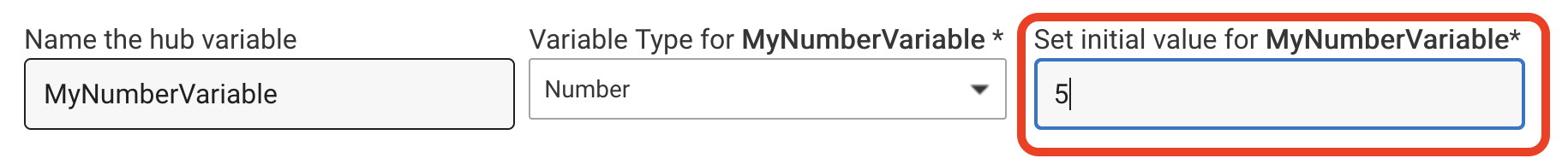 Screenshot of providing initial variable for hub variable